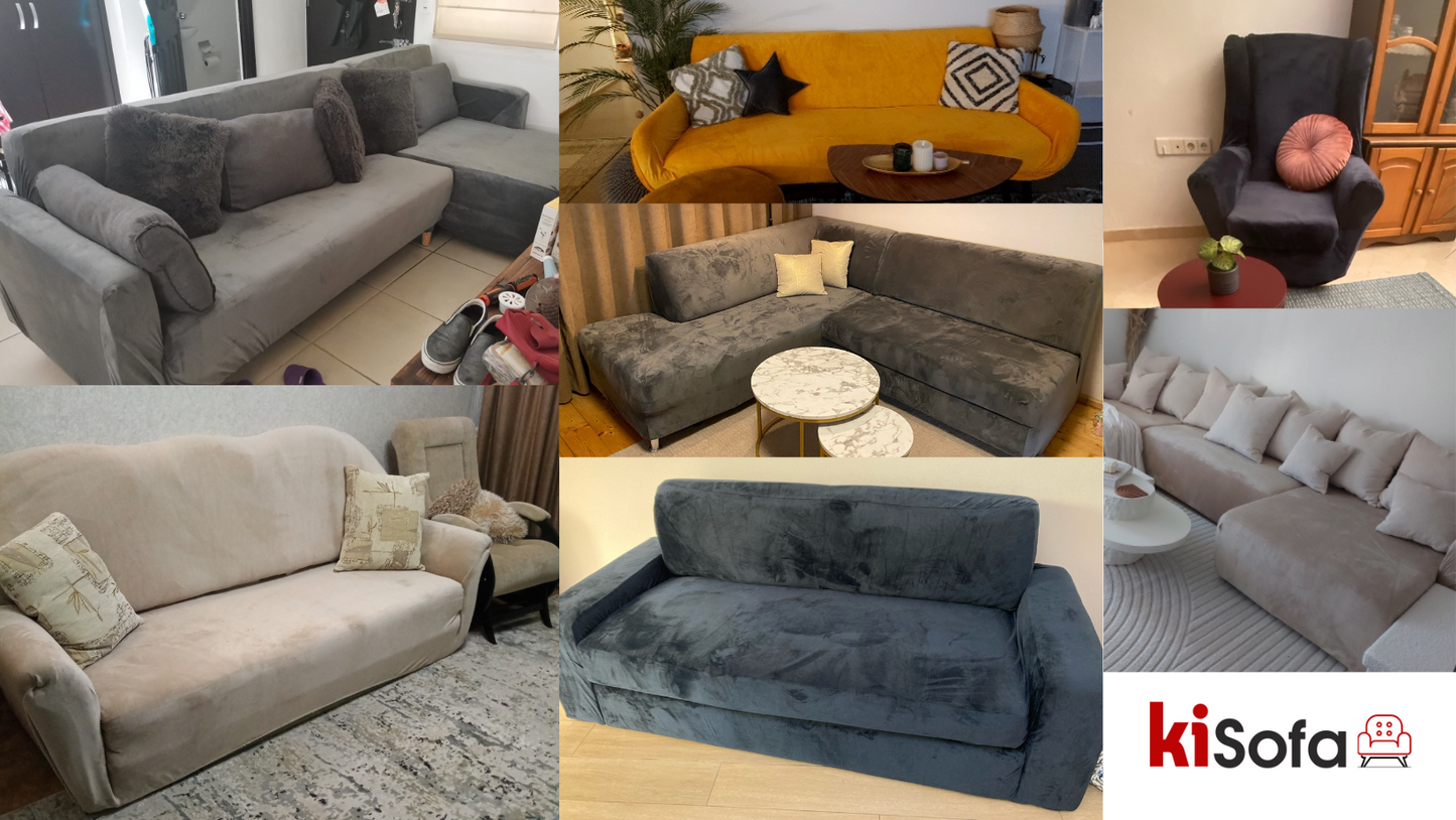 כיסוי ספה קטיפה אפור