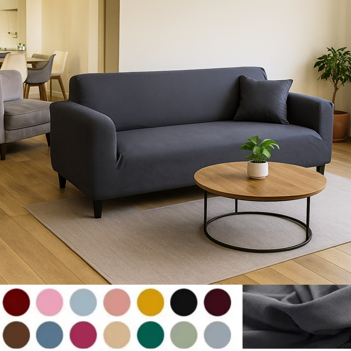 כיסוי ספה אלסטי בד חלק במגוון צבעים – מגן מפני כתמים ואבק